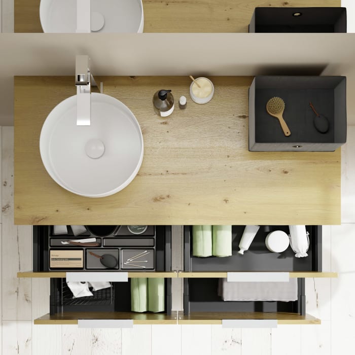 burgbad Eqio Waschtischkombination mit Keramik-Aufsatzwaschtisch 120 cm, links, mit Griff G0146