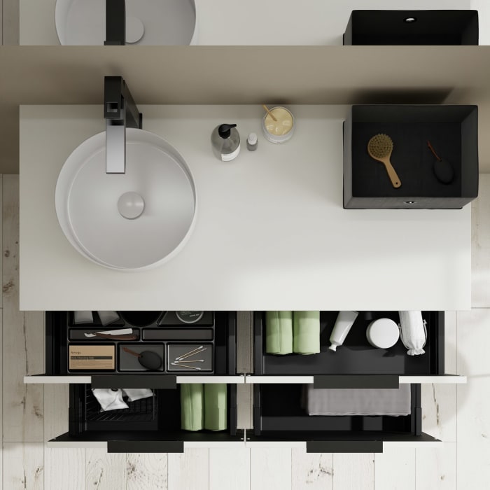 burgbad Eqio Waschtischkombination mit Keramik-Aufsatzwaschtisch 120 cm, links, mit Griff G0200