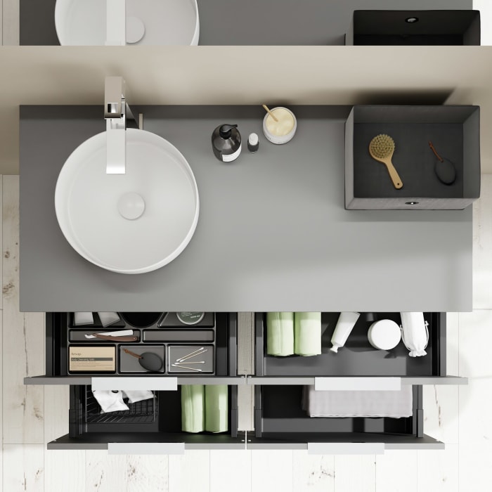 burgbad Eqio Waschtischkombination mit Keramik-Aufsatzwaschtisch 120 cm, links, mit Griff G0146