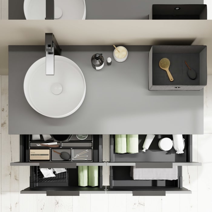 burgbad Eqio Waschtischkombination mit Keramik-Aufsatzwaschtisch 120 cm, links, mit Griff G0200