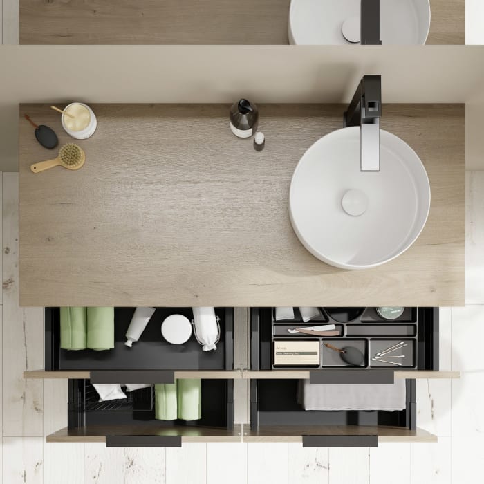 burgbad Eqio Waschtischkombination mit Keramik-Aufsatzwaschtisch 120 cm, rechts, mit Griff G0200