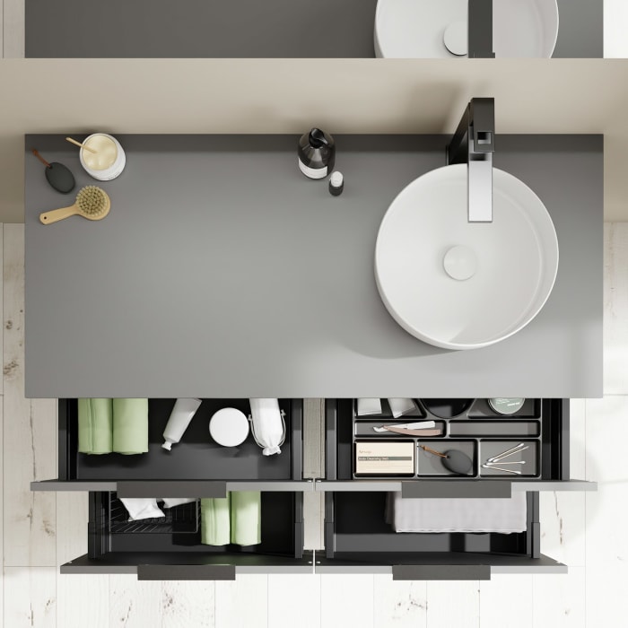 burgbad Eqio Waschtischkombination mit Keramik-Aufsatzwaschtisch 120 cm, rechts, mit Griff G0200