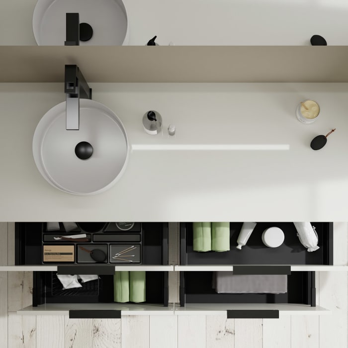 burgbad Eqio Waschtischkombination mit Keramik-Aufsatzwaschtisch 140 cm, links, mit Griff G0200