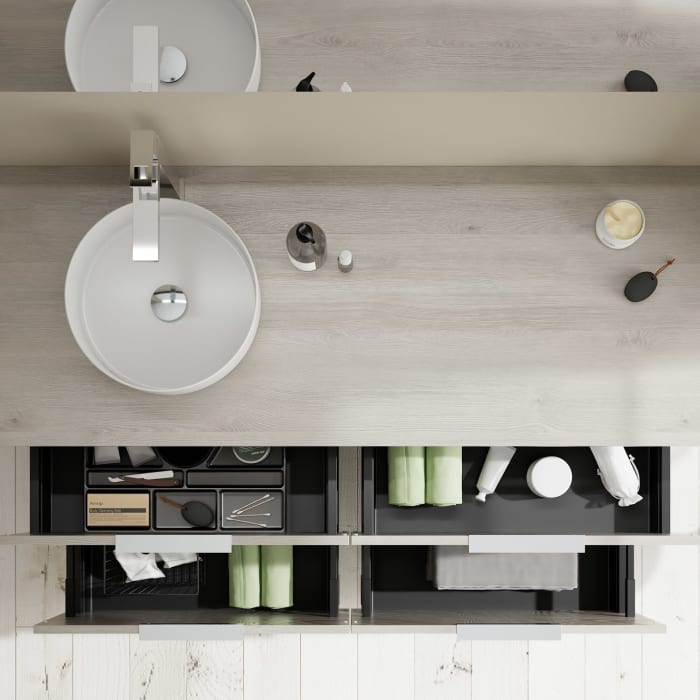 burgbad Eqio Waschtischkombination mit Keramik-Aufsatzwaschtisch 140 cm, links, mit Griff G0146