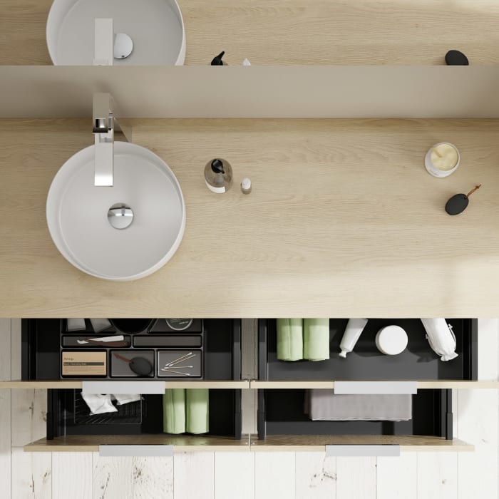 burgbad Eqio Waschtischkombination mit Keramik-Aufsatzwaschtisch 140 cm, links, mit Griff G0146