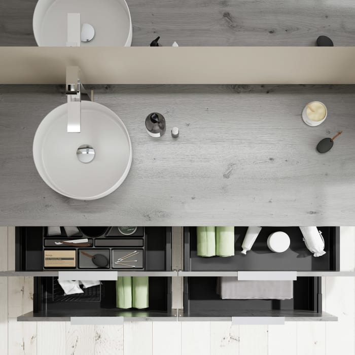 burgbad Eqio Waschtischkombination mit Keramik-Aufsatzwaschtisch 140 cm, links, mit Griff G0146