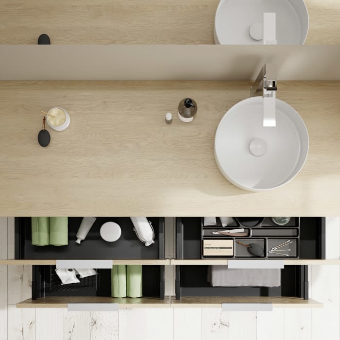 burgbad Eqio Waschtischkombination mit Keramik-Aufsatzwaschtisch 140 cm, rechts, mit Griff G0146