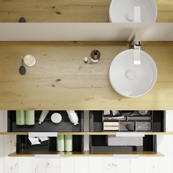 burgbad Eqio Waschtischkombination mit Keramik-Aufsatzwaschtisch 140 cm, rechts, mit Griff G0146