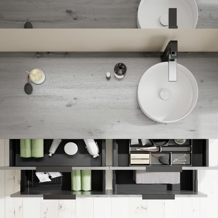 burgbad Eqio Waschtischkombination mit Keramik-Aufsatzwaschtisch 140 cm, rechts, mit Griff G0200