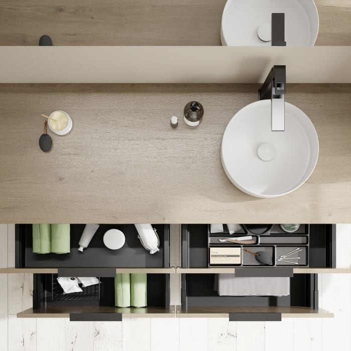 burgbad Eqio Waschtischkombination mit Keramik-Aufsatzwaschtisch 140 cm, rechts, mit Griff G0200