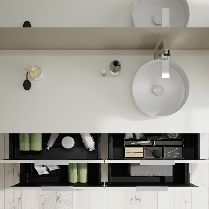 burgbad Eqio Waschtischkombination mit Keramik-Aufsatzwaschtisch 140 cm, rechts, mit Griff G0146