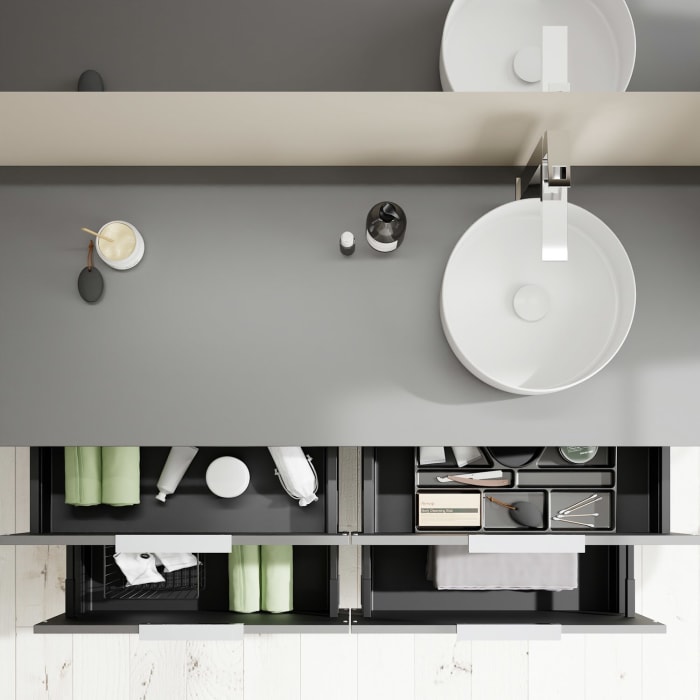 burgbad Eqio Waschtischkombination mit Keramik-Aufsatzwaschtisch 140 cm, rechts, mit Griff G0146