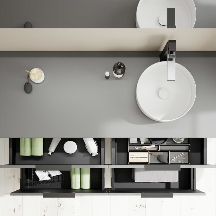 burgbad Eqio Waschtischkombination mit Keramik-Aufsatzwaschtisch 140 cm, rechts, mit Griff G0200