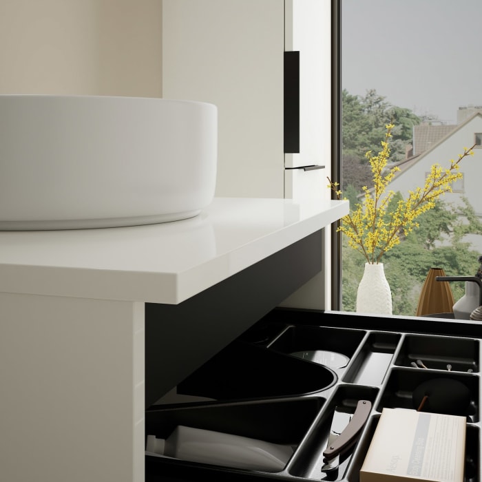 burgbad Eqio Waschtischkombination mit Keramik-Aufsatzwaschtisch 60 cm, Griff G0200