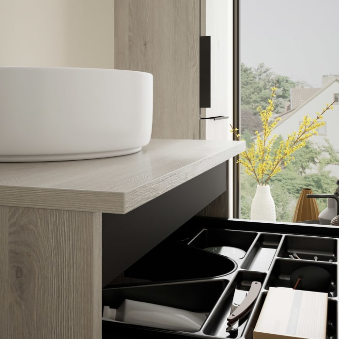 burgbad Eqio Waschtischkombination mit Keramik-Aufsatzwaschtisch 60 cm, Griff G0200