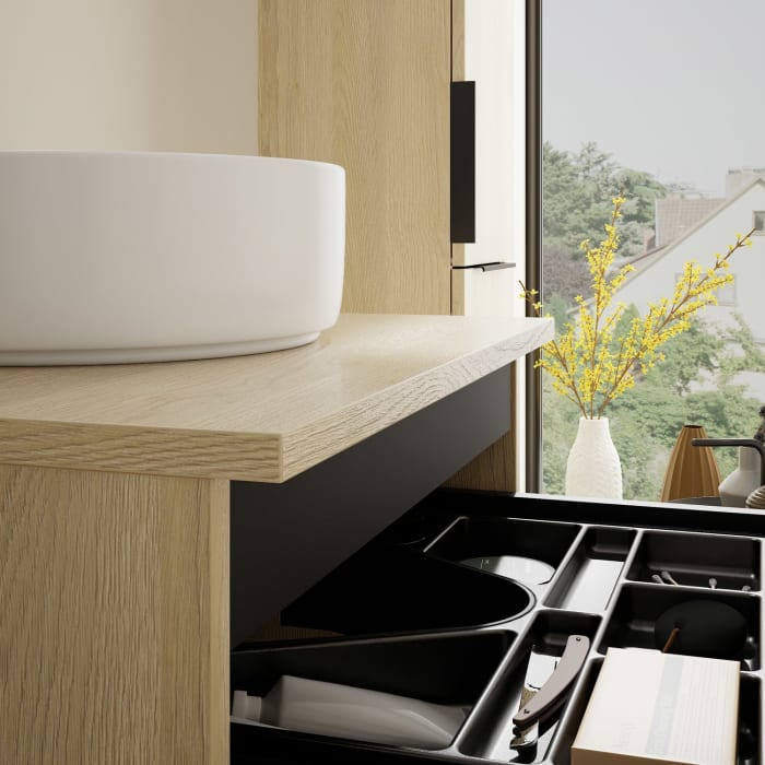 burgbad Eqio Waschtischkombination mit Keramik-Aufsatzwaschtisch 60 cm, Griff G0200