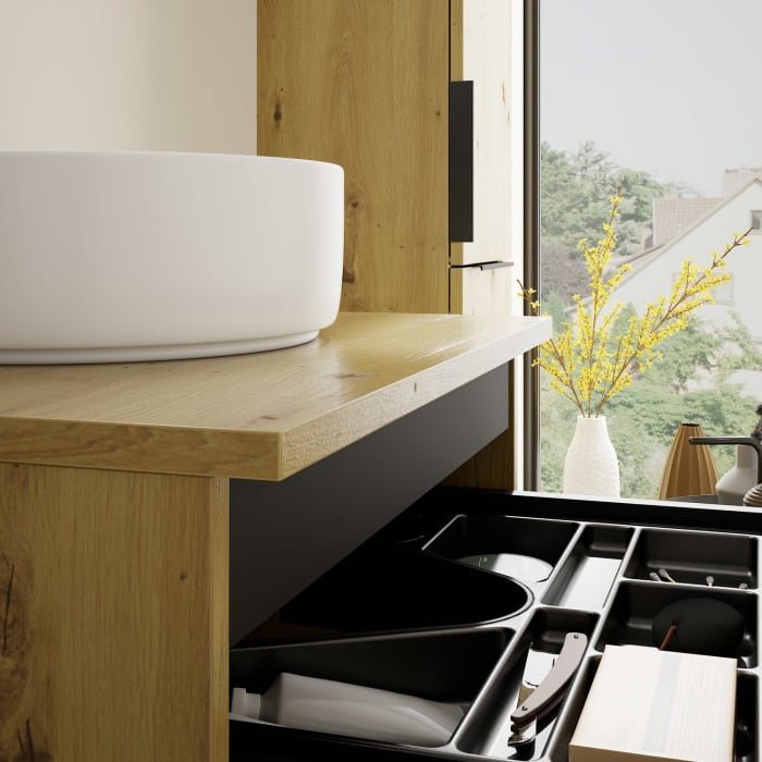 burgbad Eqio Waschtischkombination mit Keramik-Aufsatzwaschtisch 60 cm, Griff G0200