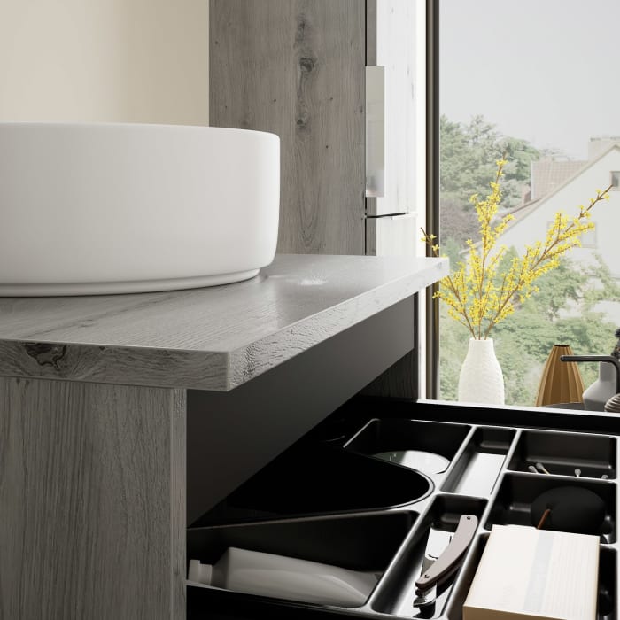 burgbad Eqio Waschtischkombination mit Keramik-Aufsatzwaschtisch 60 cm, Griff G0146