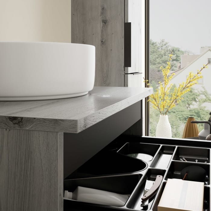 burgbad Eqio Waschtischkombination mit Keramik-Aufsatzwaschtisch 60 cm, Griff G0200