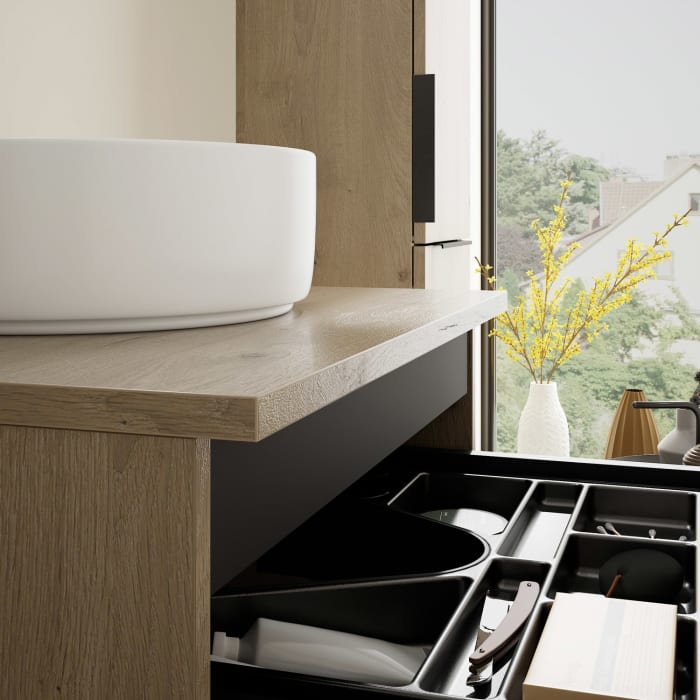 burgbad Eqio Waschtischkombination mit Keramik-Aufsatzwaschtisch 60 cm, Griff G0200