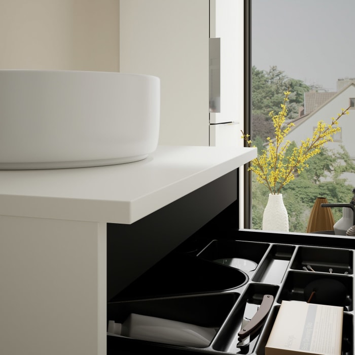 burgbad Eqio Waschtischkombination mit Keramik-Aufsatzwaschtisch 60 cm, Griff G0146