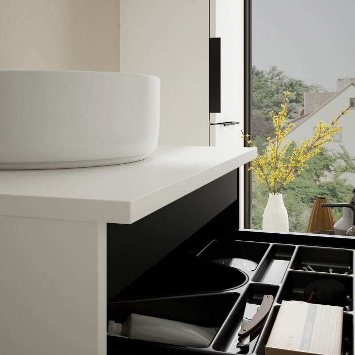 burgbad Eqio Waschtischkombination mit Keramik-Aufsatzwaschtisch 60 cm, Griff G0200