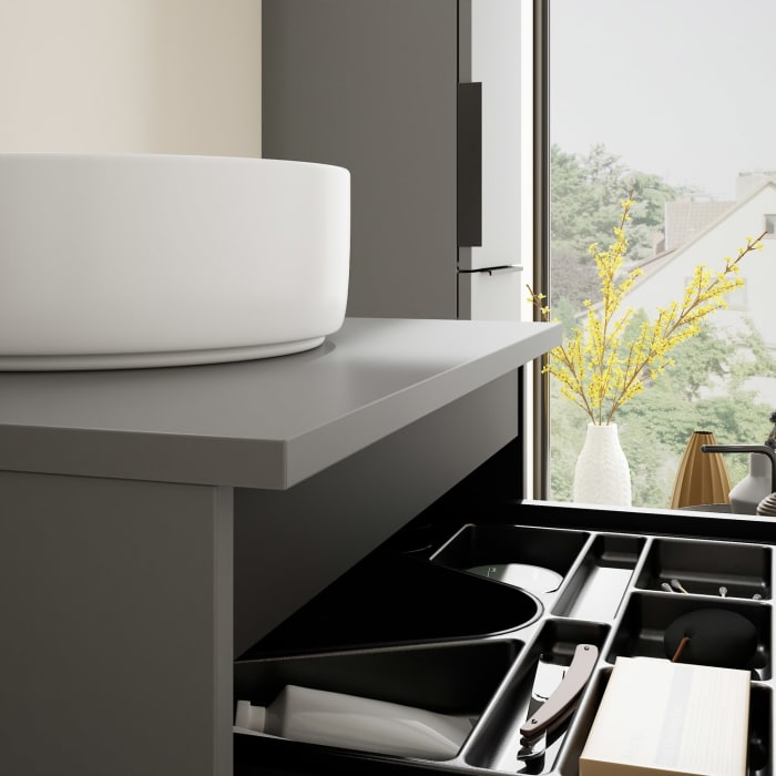 burgbad Eqio Waschtischkombination mit Keramik-Aufsatzwaschtisch 60 cm, Griff G0200