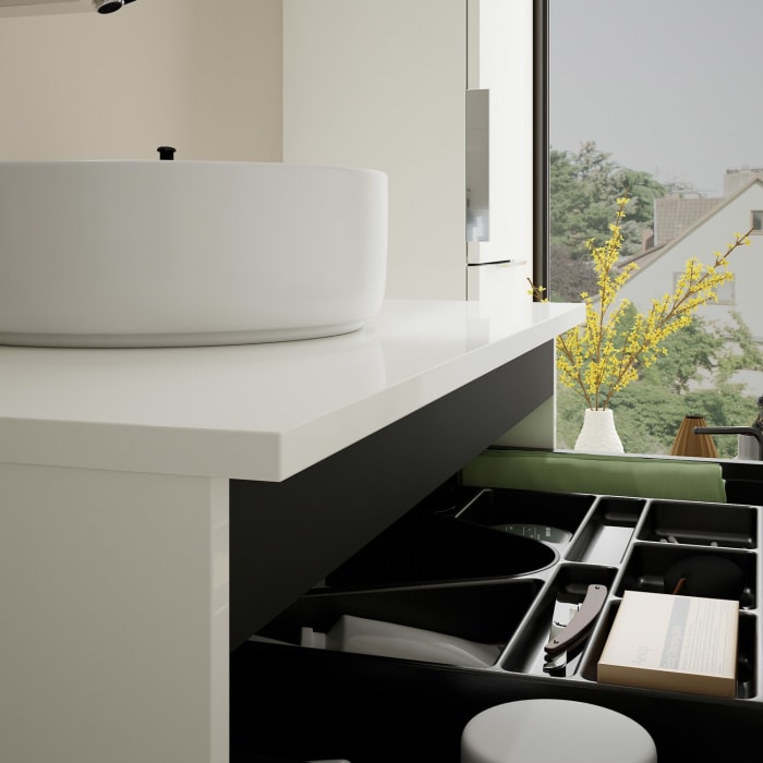 burgbad Eqio Waschtischkombination mit Keramik-Aufsatzwaschtisch 80 cm, mit Griff G0146