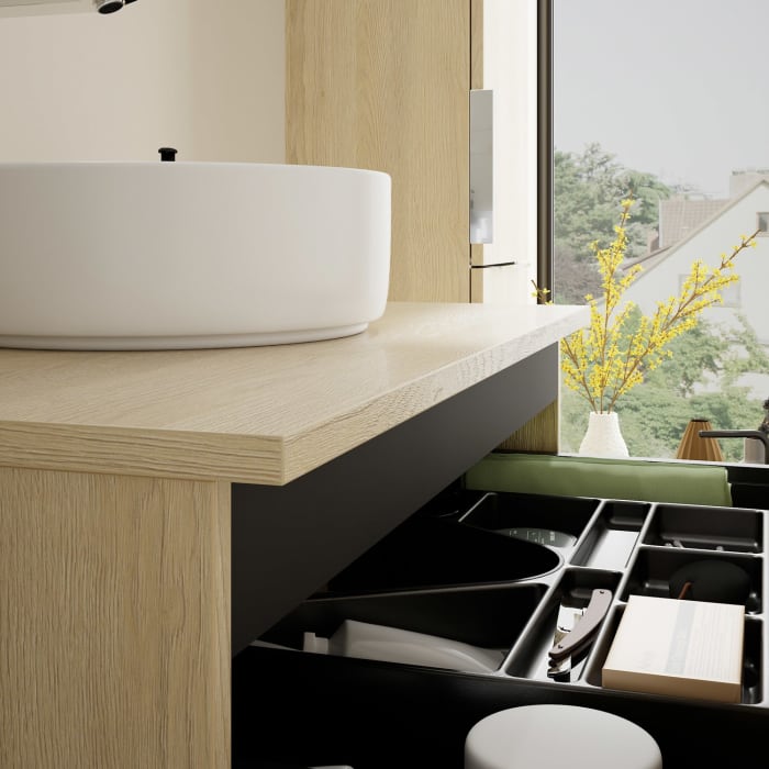 burgbad Eqio Waschtischkombination mit Keramik-Aufsatzwaschtisch 80 cm, mit Griff G0146