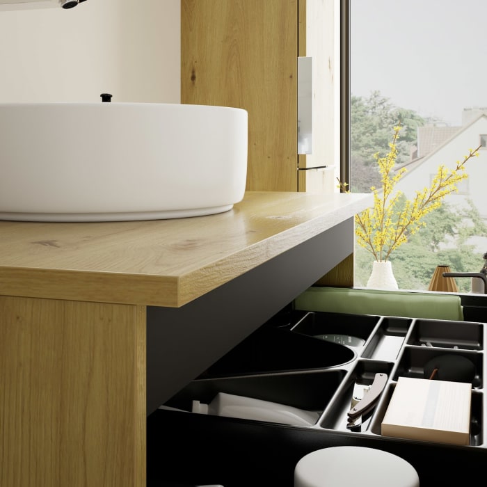 burgbad Eqio Waschtischkombination mit Keramik-Aufsatzwaschtisch 80 cm, mit Griff G0146