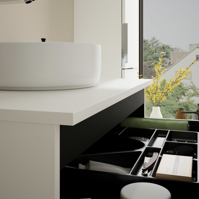 burgbad Eqio Waschtischkombination mit Keramik-Aufsatzwaschtisch 80 cm, mit Griff G0146