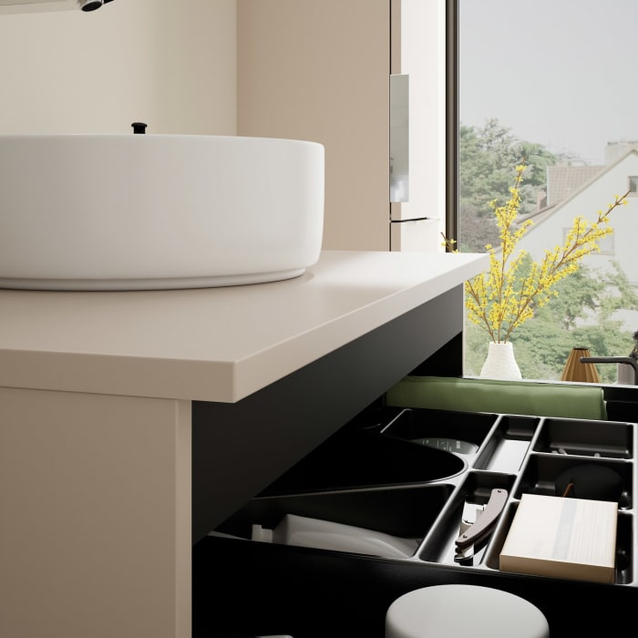 burgbad Eqio Waschtischkombination mit Keramik-Aufsatzwaschtisch 80 cm, mit Griff G0146