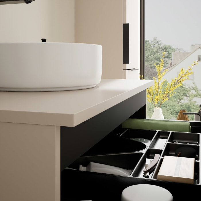 burgbad Eqio Waschtischkombination mit Keramik-Aufsatzwaschtisch 80 cm, mit Griff G0200