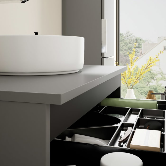 burgbad Eqio Waschtischkombination mit Keramik-Aufsatzwaschtisch 80 cm, mit Griff G0146