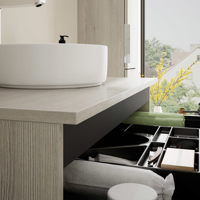 burgbad Eqio Waschtischkombination mit Keramik-Aufsatzwaschtisch 90 cm, mit Griff G0146