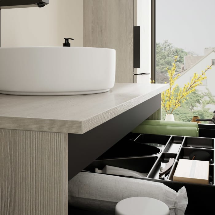 burgbad Eqio Waschtischkombination mit Keramik-Aufsatzwaschtisch 90 cm, mit Griff G0200