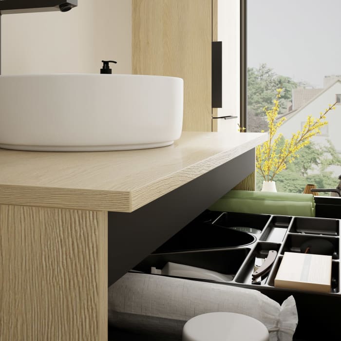 burgbad Eqio Waschtischkombination mit Keramik-Aufsatzwaschtisch 90 cm, mit Griff G0200