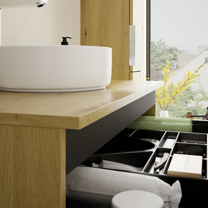 burgbad Eqio Waschtischkombination mit Keramik-Aufsatzwaschtisch 90 cm, mit Griff G0146