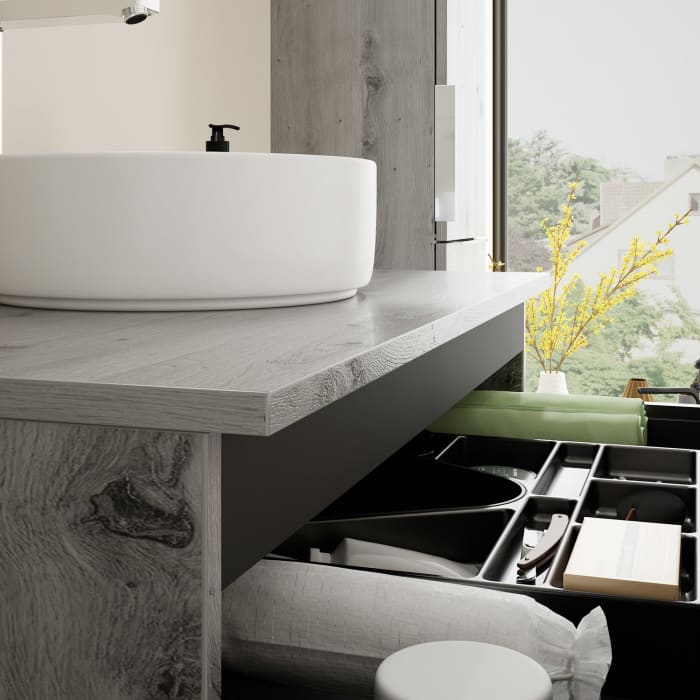 burgbad Eqio Waschtischkombination mit Keramik-Aufsatzwaschtisch 90 cm, mit Griff G0146