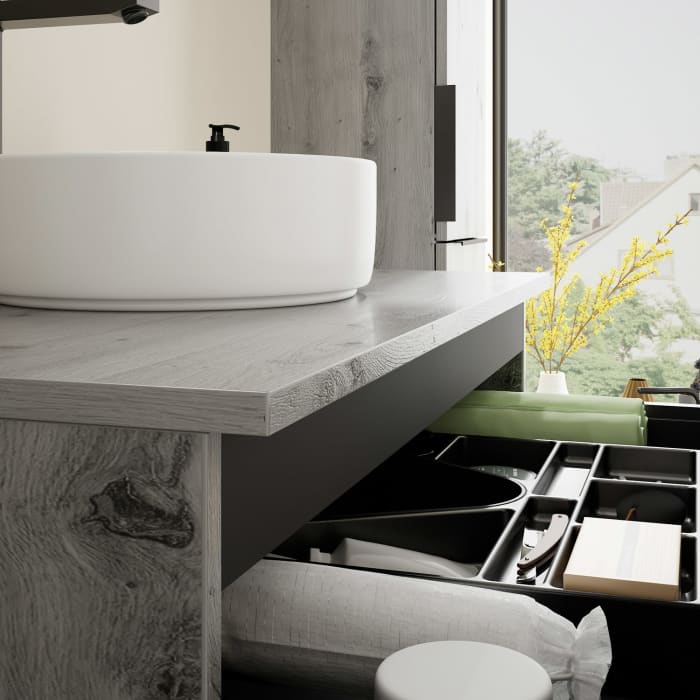 burgbad Eqio Waschtischkombination mit Keramik-Aufsatzwaschtisch 90 cm, mit Griff G0200