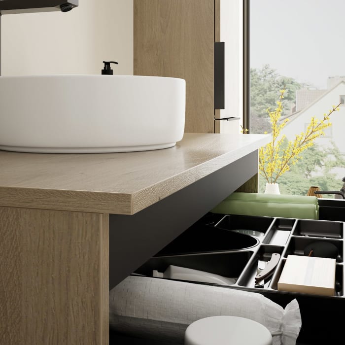 burgbad Eqio Waschtischkombination mit Keramik-Aufsatzwaschtisch 90 cm, mit Griff G0200
