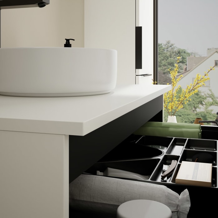 burgbad Eqio Waschtischkombination mit Keramik-Aufsatzwaschtisch 90 cm, mit Griff G0200