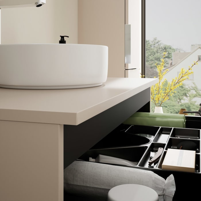 burgbad Eqio Waschtischkombination mit Keramik-Aufsatzwaschtisch 90 cm, mit Griff G0146