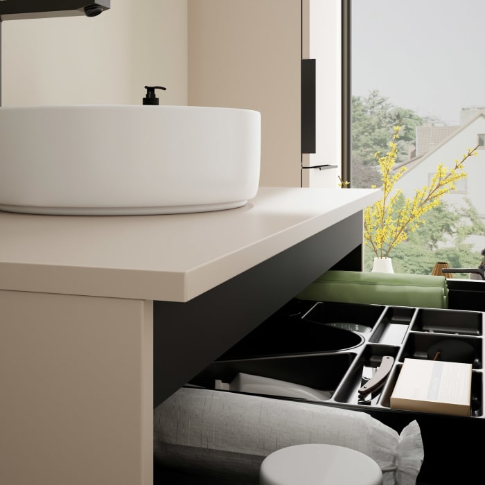 burgbad Eqio Waschtischkombination mit Keramik-Aufsatzwaschtisch 90 cm, mit Griff G0200