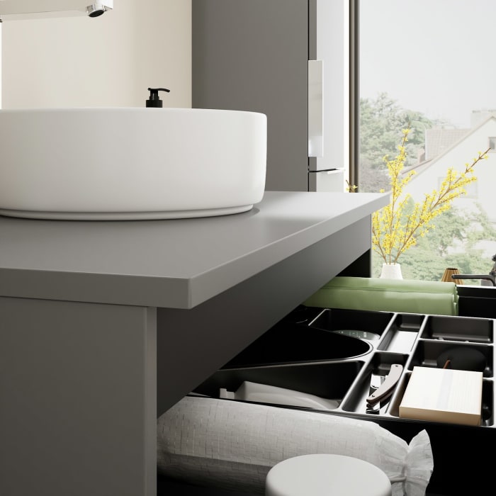 burgbad Eqio Waschtischkombination mit Keramik-Aufsatzwaschtisch 90 cm, mit Griff G0146