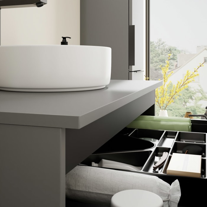 burgbad Eqio Waschtischkombination mit Keramik-Aufsatzwaschtisch 90 cm, mit Griff G0200