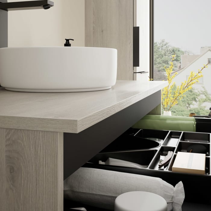burgbad Eqio Waschtischkombination mit Keramik-Aufsatzwaschtisch 100 cm, mit Griff G0200