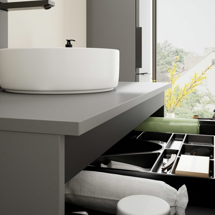 burgbad Eqio Waschtischkombination mit Keramik-Aufsatzwaschtisch 100 cm, mit Griff G0200