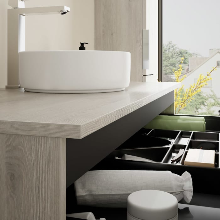 burgbad Eqio Waschtischkombination mit Keramik-Aufsatzwaschtisch 120 cm, mit Griff G0146