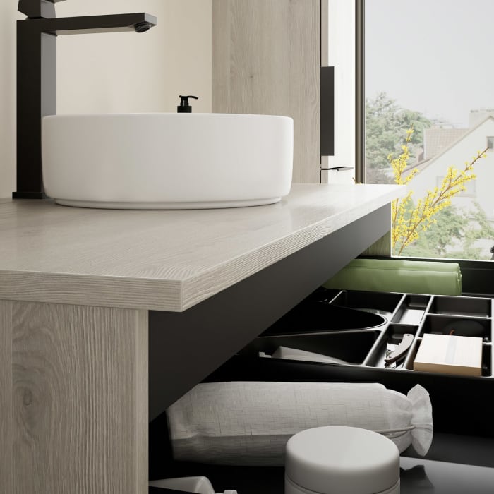 burgbad Eqio Waschtischkombination mit Keramik-Aufsatzwaschtisch 120 cm, mit Griff G0200